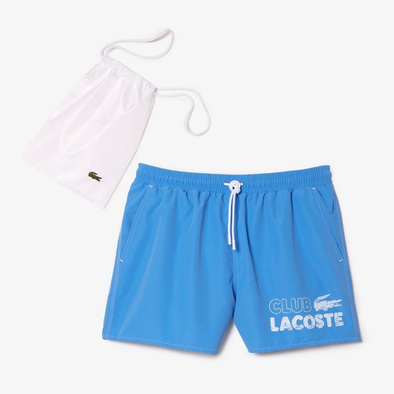 Men's Lacoste Quick-Dry Lined Swim Trunks Ethereal blue | DAU076421