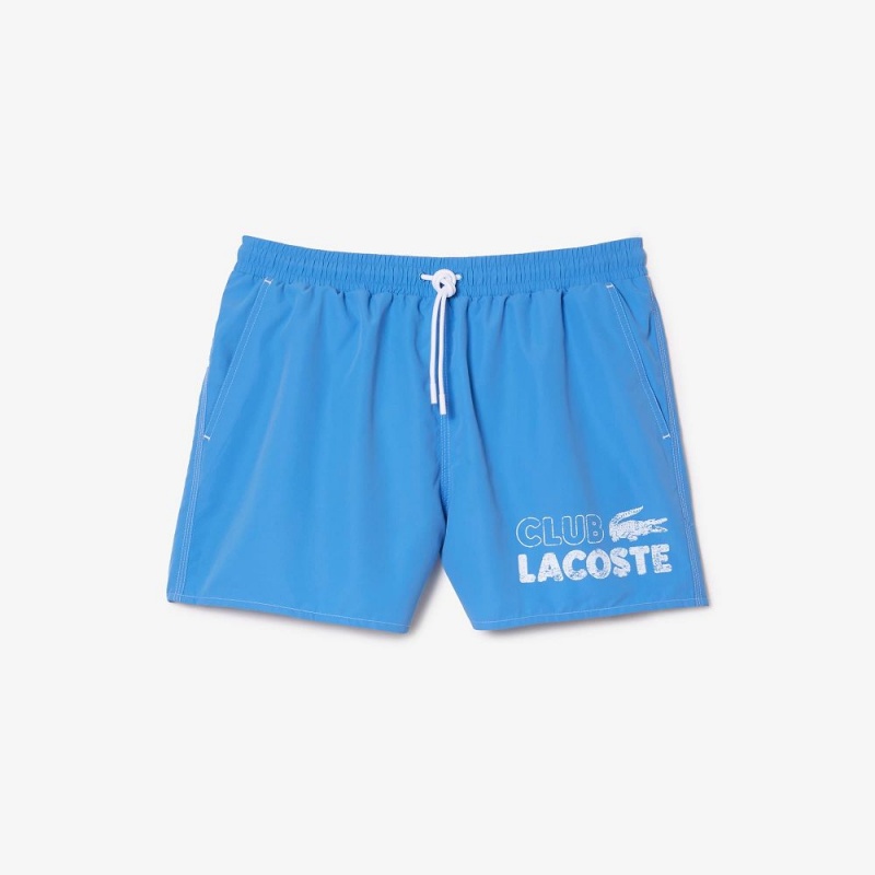 Men\'s Lacoste Quick-Dry Lined Swim Trunks Ethereal blue | DAU076421