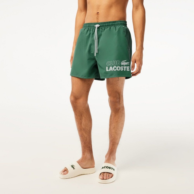 Men's Lacoste Quick-Dry Lined Swim Trunks Khaki Green | NVD428130