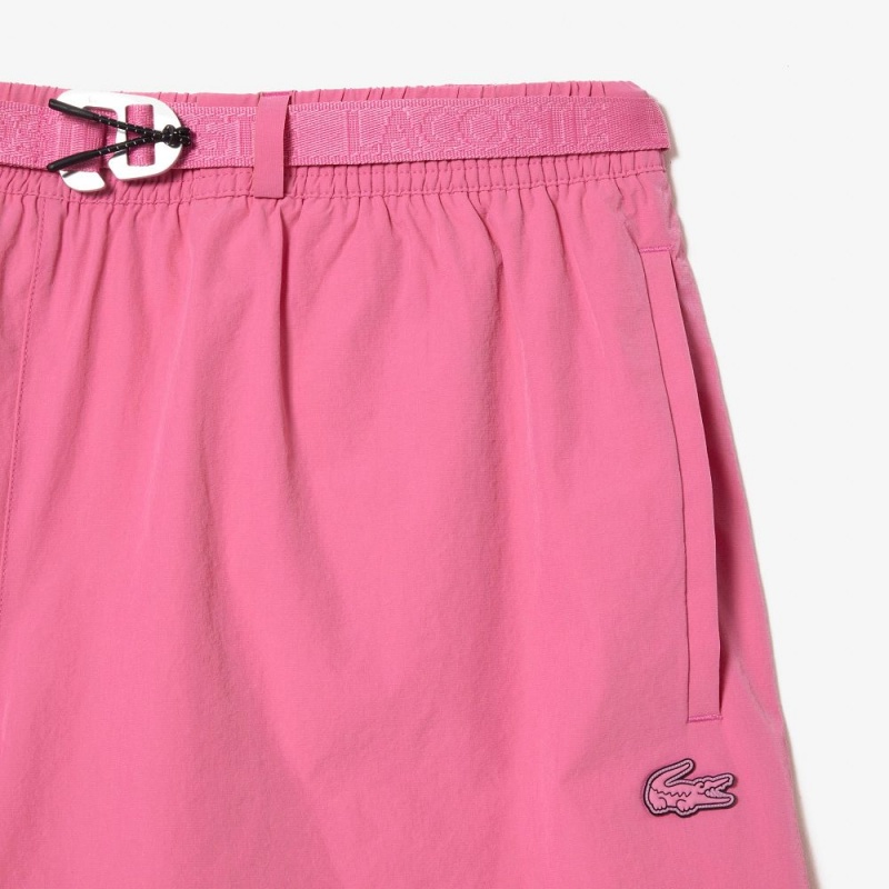 Men's Lacoste Quick-Dry Logo Stripe Swim Trunks Bubblegum pink | ZFA153496