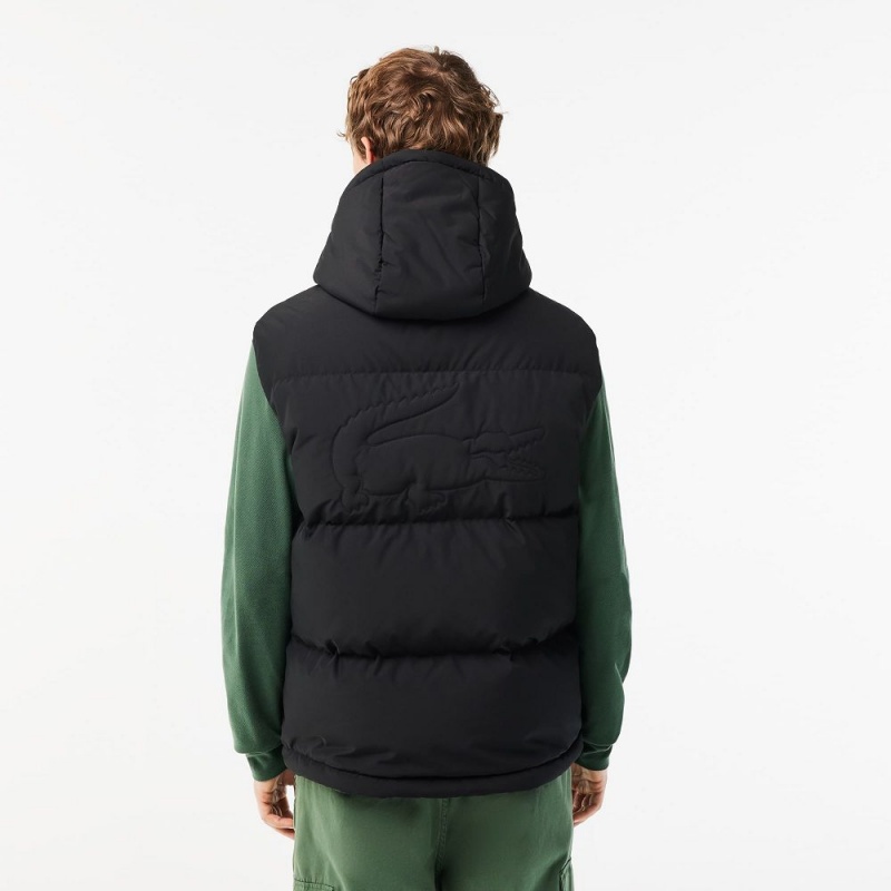 Men's Lacoste Qulted Croc Down Vest Black | YRH832619