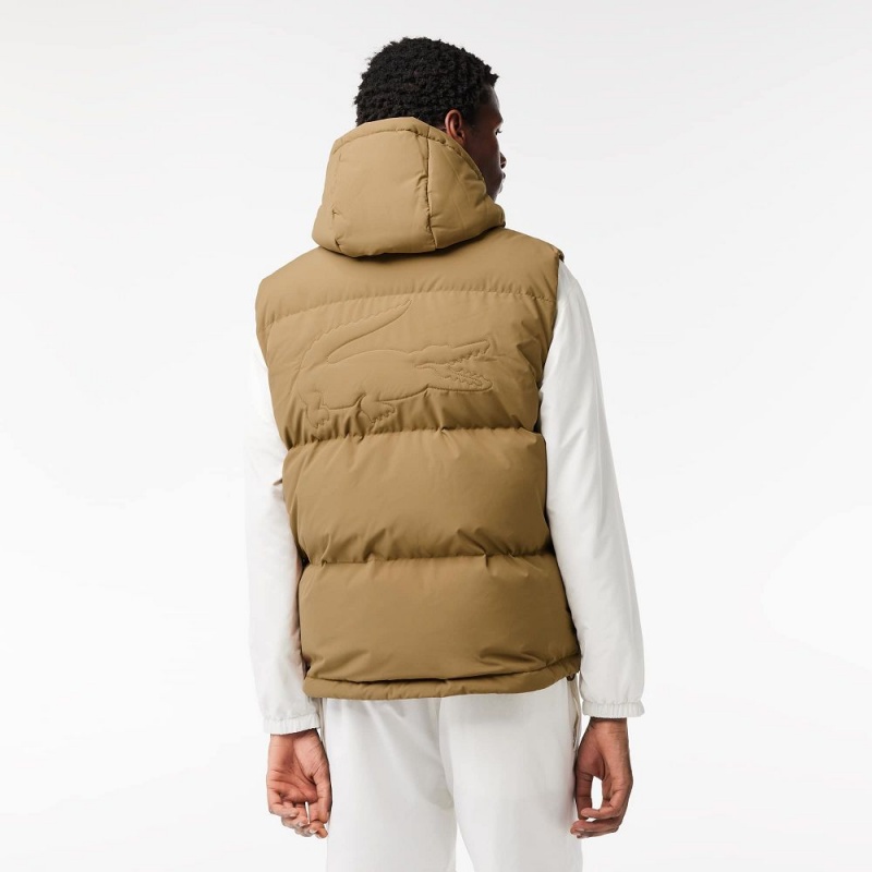 Men's Lacoste Qulted Croc Down Vest Brown | DAM478053