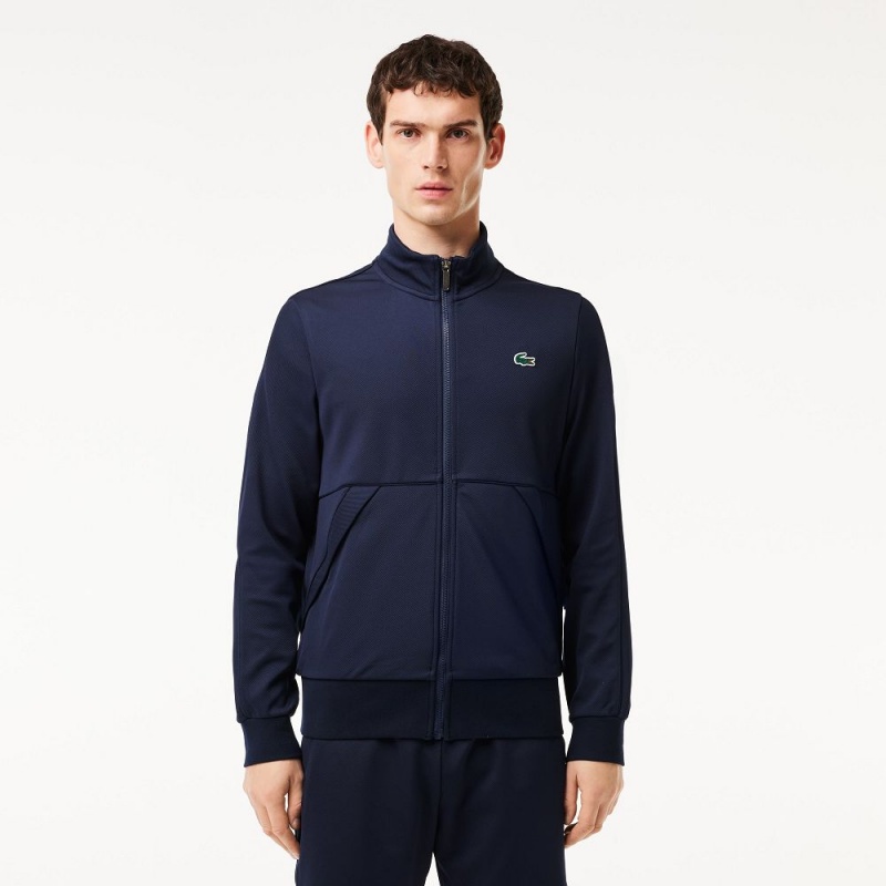 Men\'s Lacoste Recycled Fiber Zip-Up Sport Sweatshirt Navy Blue | PSQ836250