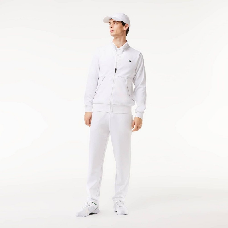 Men's Lacoste Recycled Fiber Zip-Up Sport Sweatshirt White | VZP231748