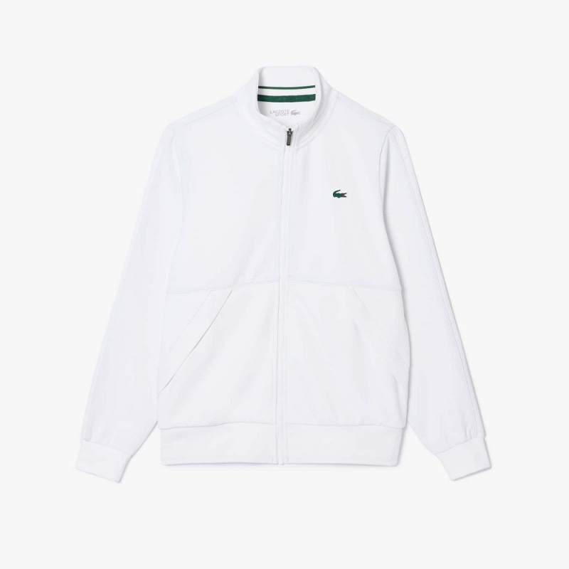 Men's Lacoste Recycled Fiber Zip-Up Sport Sweatshirt White | VZP231748