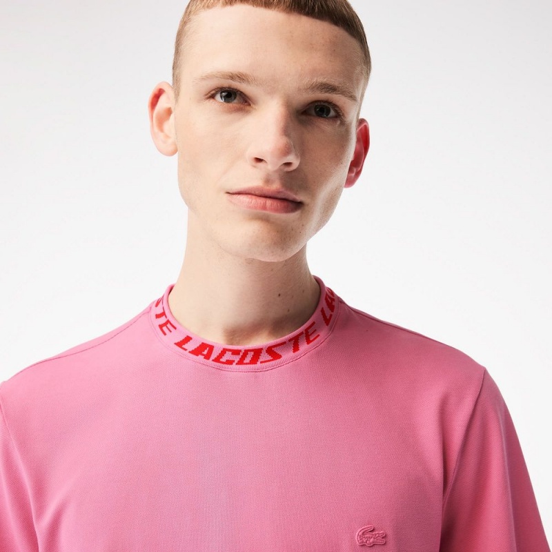 Men's Lacoste Regular Fit Branded Collar T-Shirt Bubblegum pink | PEL097645