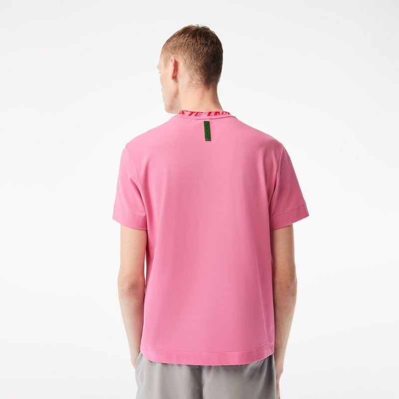 Men's Lacoste Regular Fit Branded Collar T-Shirt Bubblegum pink | PEL097645