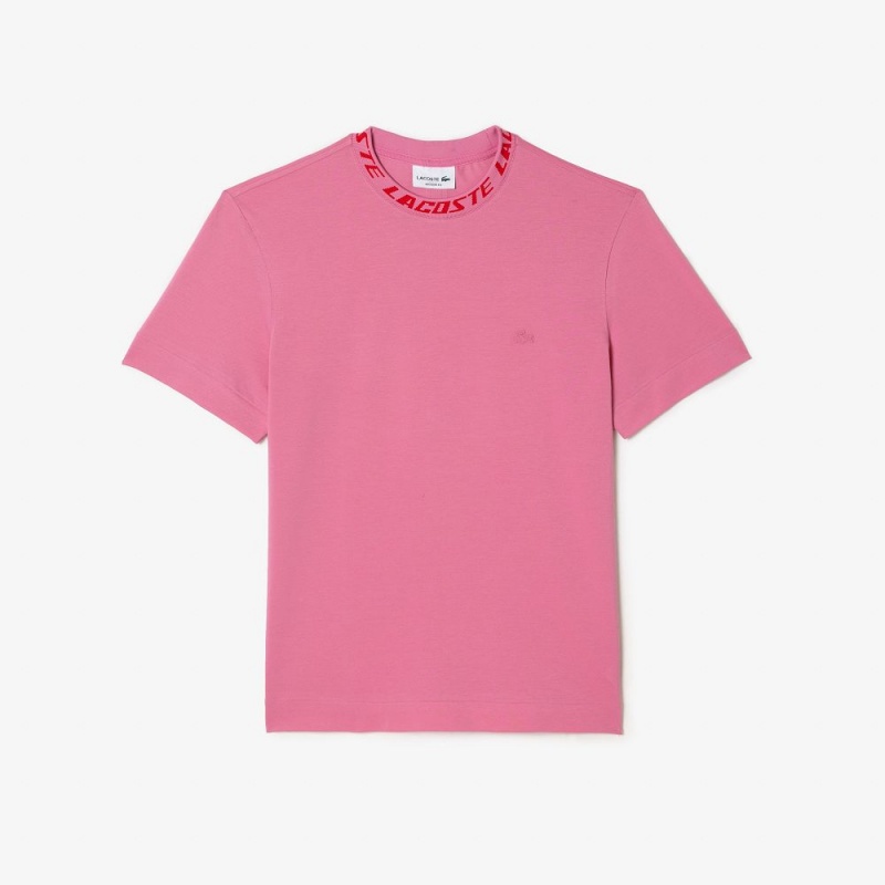 Men's Lacoste Regular Fit Branded Collar T-Shirt Bubblegum pink | PEL097645