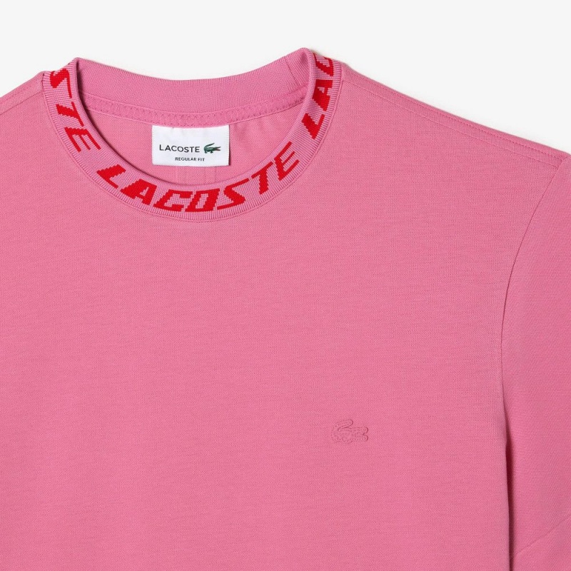 Men's Lacoste Regular Fit Branded Collar T-Shirt Bubblegum pink | PEL097645