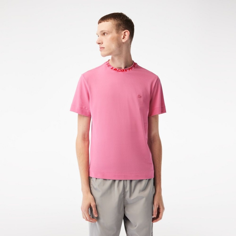 Men\'s Lacoste Regular Fit Branded Collar T-Shirt Bubblegum pink | PEL097645