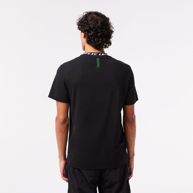 Men's Lacoste Regular Fit Branded Collar T-Shirt Black | RSF462795