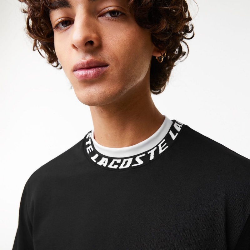 Men's Lacoste Regular Fit Branded Collar T-Shirt Black | RSF462795