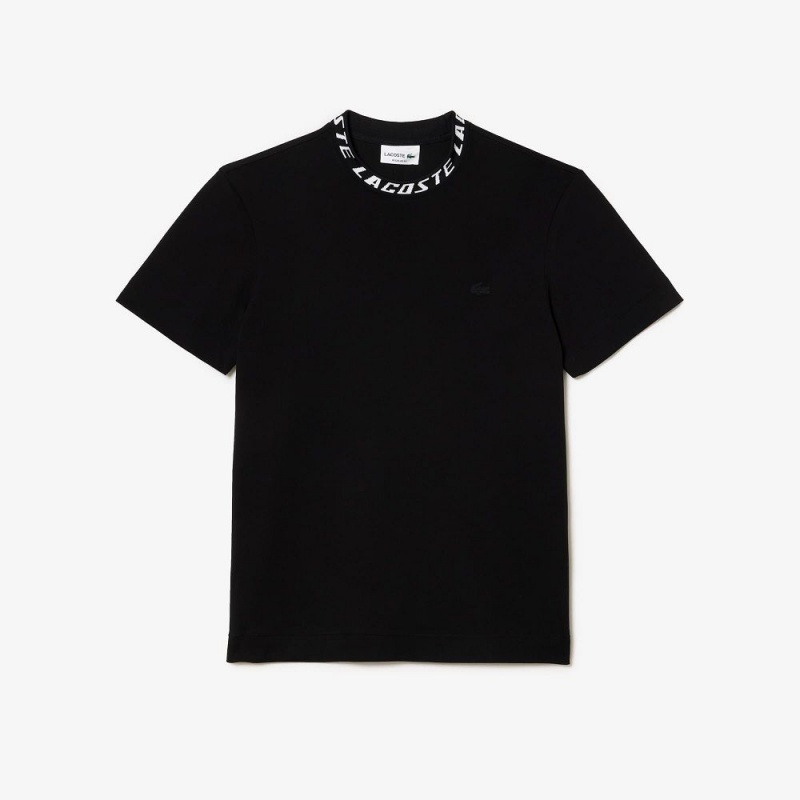 Men's Lacoste Regular Fit Branded Collar T-Shirt Black | RSF462795