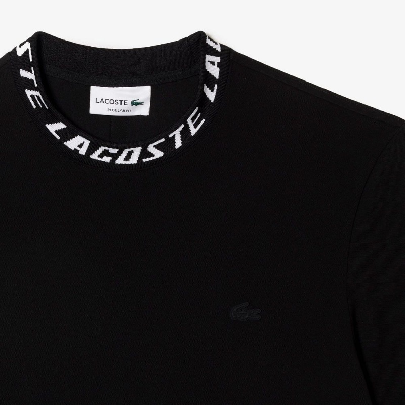 Men's Lacoste Regular Fit Branded Collar T-Shirt Black | RSF462795