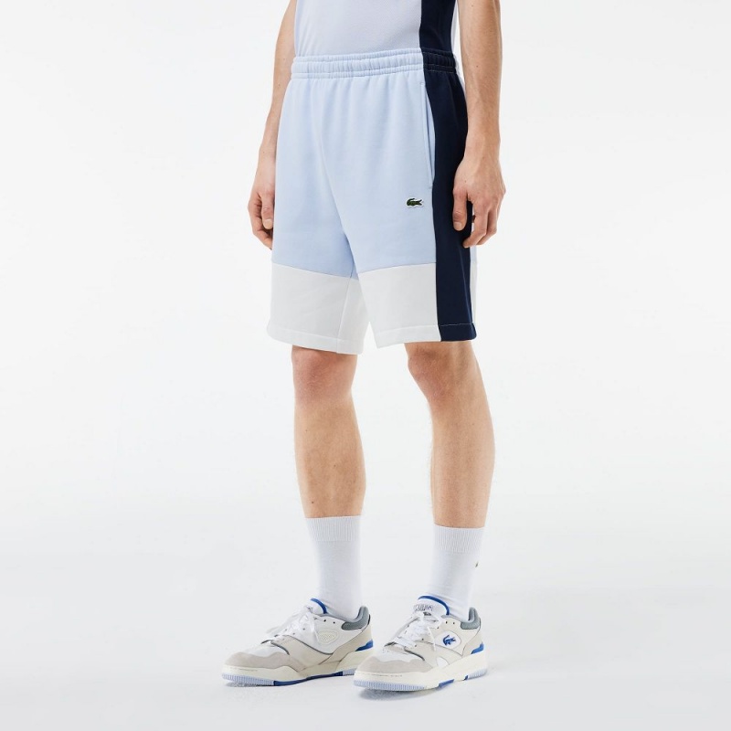 Men's Lacoste Regular Fit Brushed Fleece Colorblock Shorts Light Blue Navy Blue White | FPX243870