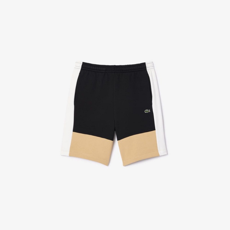 Men's Lacoste Regular Fit Brushed Fleece Colorblock Shorts Black White Beige | UAY253081