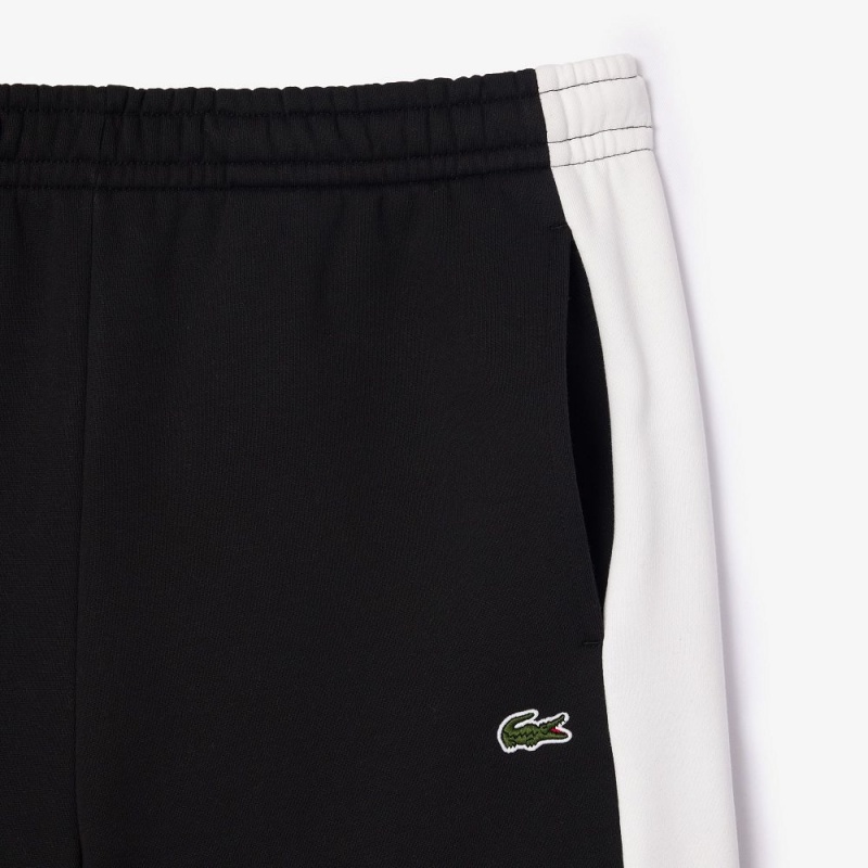 Men's Lacoste Regular Fit Brushed Fleece Colorblock Shorts Black White Beige | UAY253081