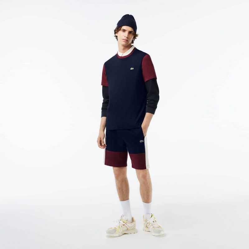 Men's Lacoste Regular Fit Colorblock Jersey T-Shirt Navy Blue Bordeaux | KBY879106