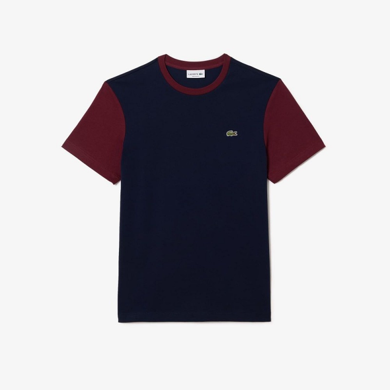 Men's Lacoste Regular Fit Colorblock Jersey T-Shirt Navy Blue Bordeaux | KBY879106