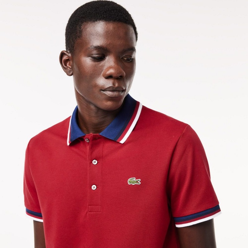 Men's Lacoste Regular Fit Contrast Collar Polo Shirts Bordeaux | OYL193426