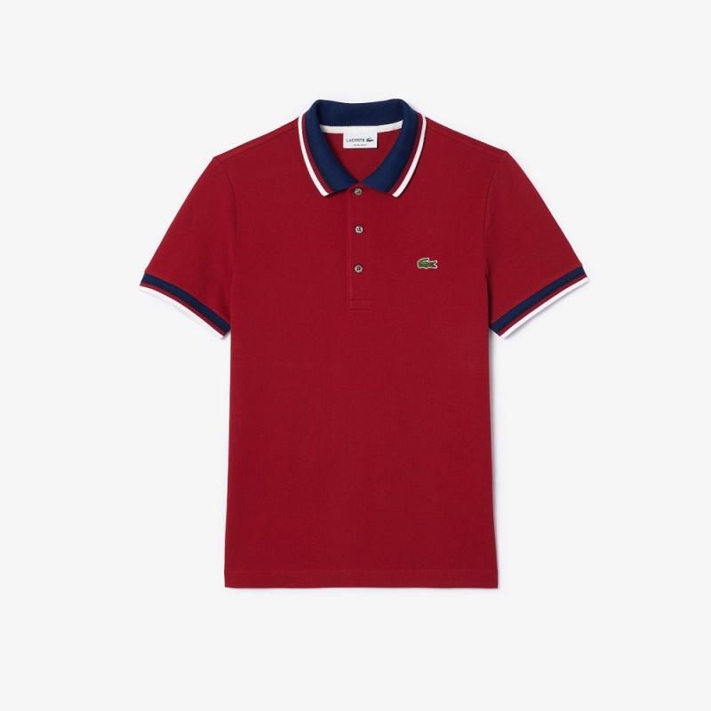 Men's Lacoste Regular Fit Contrast Collar Polo Shirts Bordeaux | OYL193426