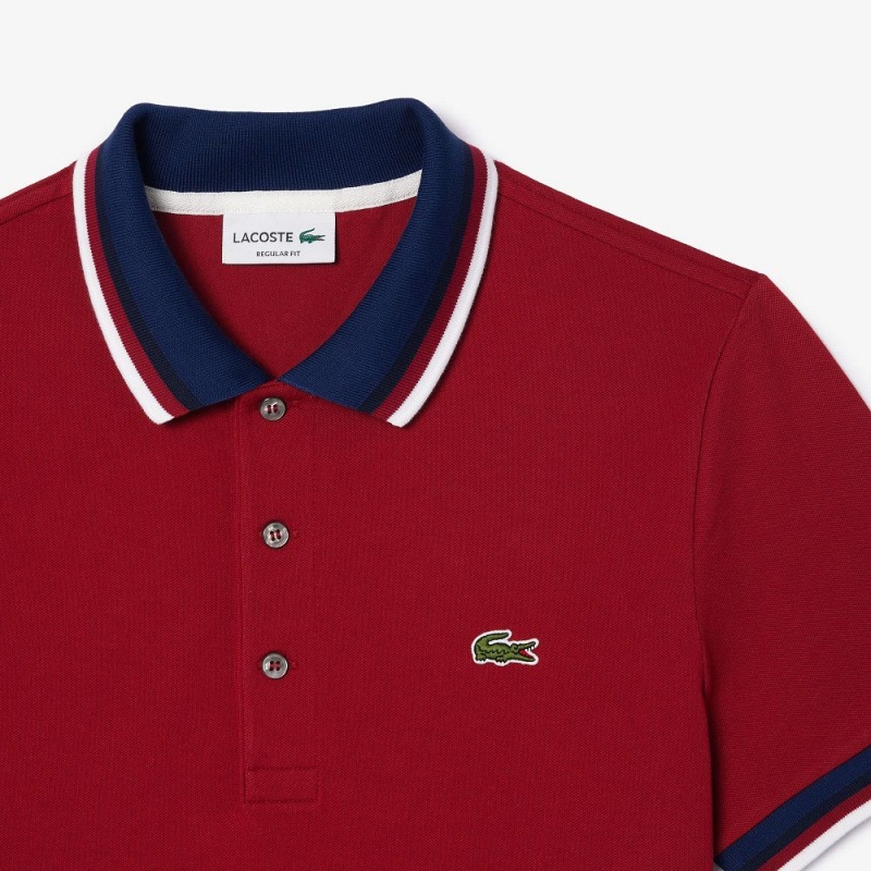 Men's Lacoste Regular Fit Contrast Collar Polo Shirts Bordeaux | OYL193426