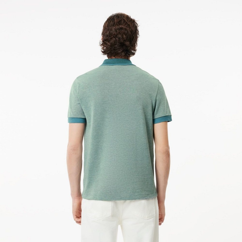 Men's Lacoste Regular Fit Contrast Collar Texturized Piqué Polo Shirts Green Blue White | EUD741095