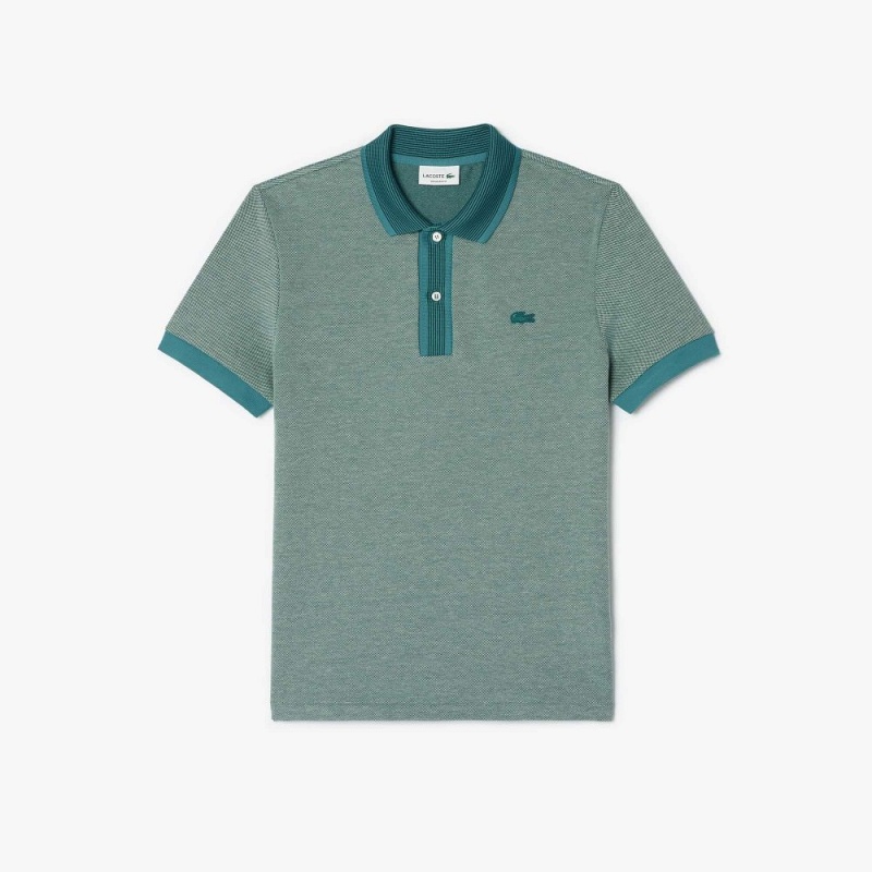 Men's Lacoste Regular Fit Contrast Collar Texturized Piqué Polo Shirts Green Blue White | EUD741095