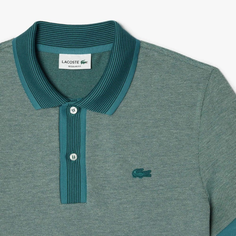 Men's Lacoste Regular Fit Contrast Collar Texturized Piqué Polo Shirts Green Blue White | EUD741095