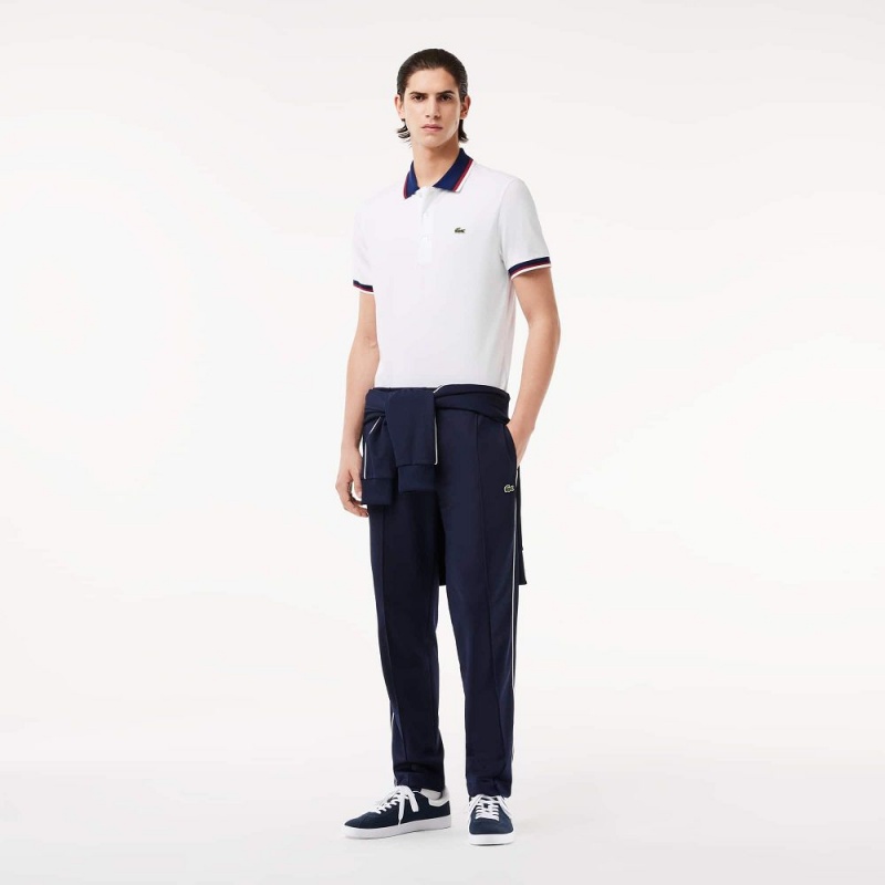 Men's Lacoste Regular Fit Contrast Collar Polo Shirts White | YNC860425