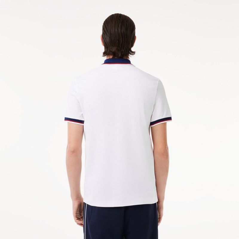 Men's Lacoste Regular Fit Contrast Collar Polo Shirts White | YNC860425