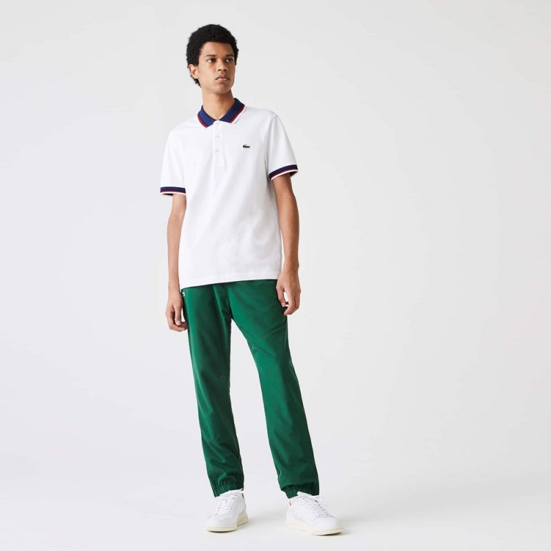 Men's Lacoste Regular Fit Contrast Collar Polo Shirts White | YNC860425