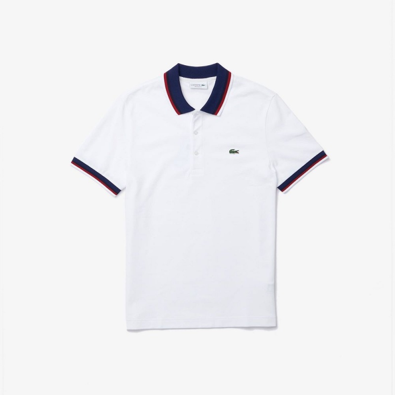 Men's Lacoste Regular Fit Contrast Collar Polo Shirts White | YNC860425