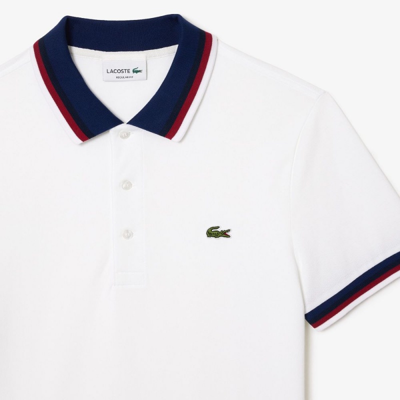 Men's Lacoste Regular Fit Contrast Collar Polo Shirts White | YNC860425