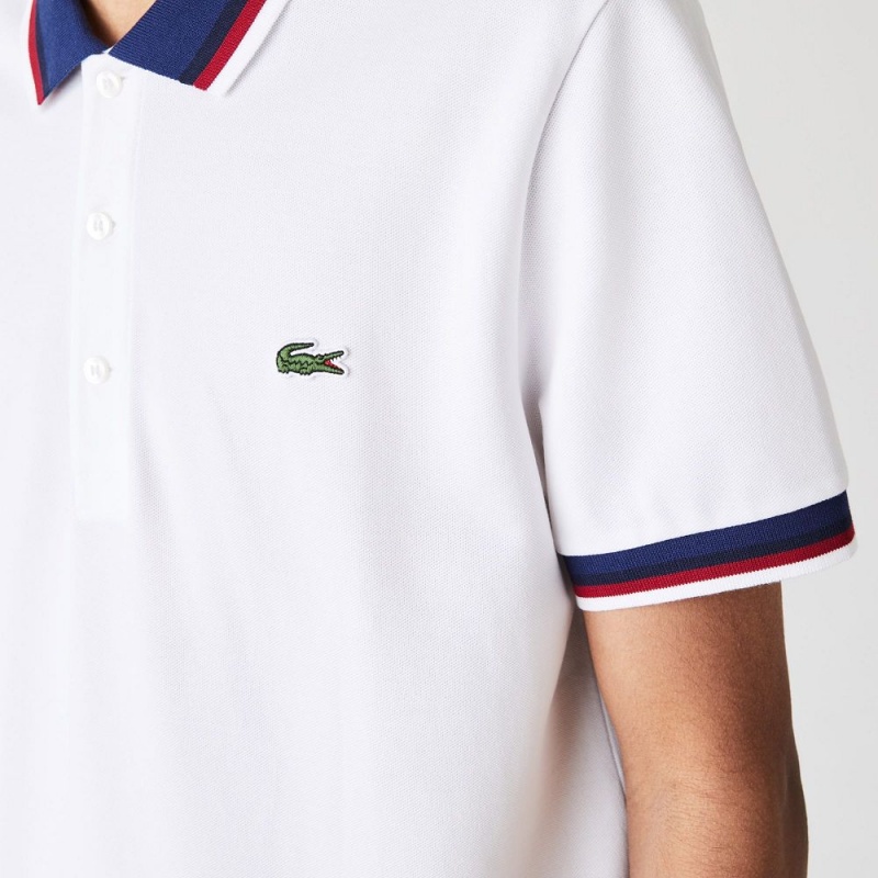 Men's Lacoste Regular Fit Contrast Collar Polo Shirts White | YNC860425