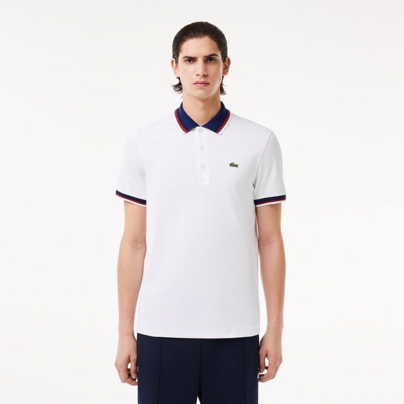 Men\'s Lacoste Regular Fit Contrast Collar Polo Shirts White | YNC860425