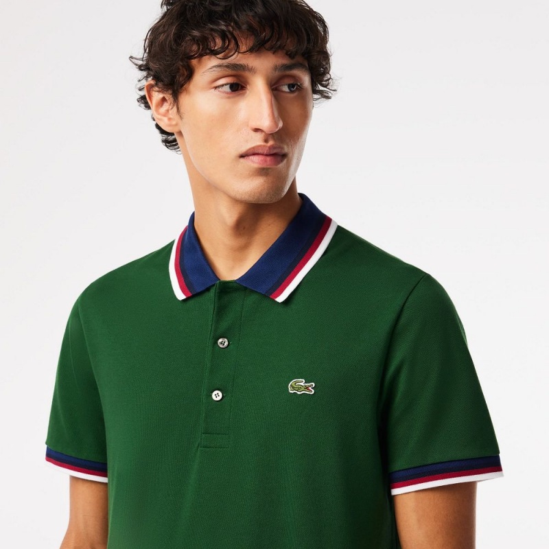 Men's Lacoste Regular Fit Contrast Collar Polo Shirts Pine green | FOL097683