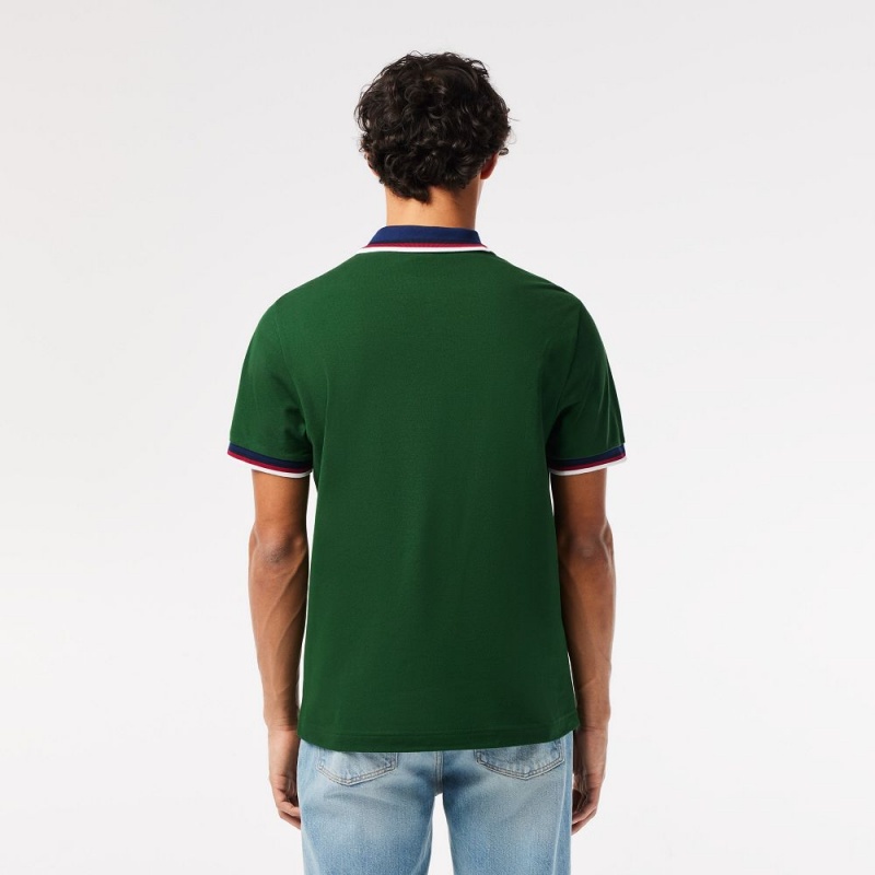 Men's Lacoste Regular Fit Contrast Collar Polo Shirts Pine green | FOL097683