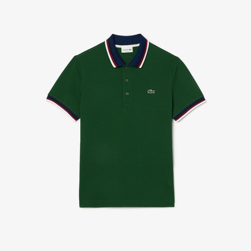 Men's Lacoste Regular Fit Contrast Collar Polo Shirts Pine green | FOL097683