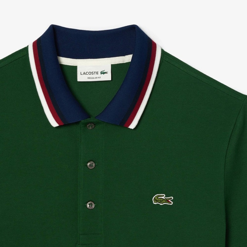 Men's Lacoste Regular Fit Contrast Collar Polo Shirts Pine green | FOL097683