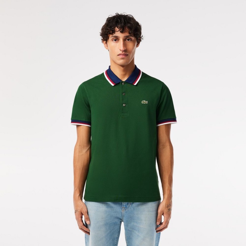 Men\'s Lacoste Regular Fit Contrast Collar Polo Shirts Pine green | FOL097683