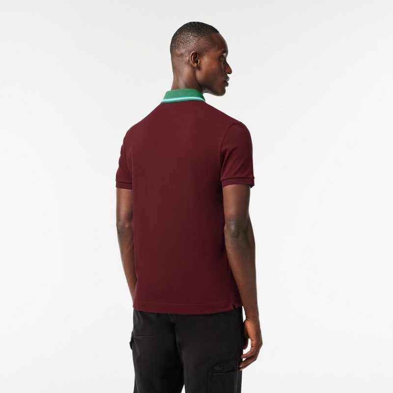 Men's Lacoste Regular Fit Contrast Neck Smart Paris Polo Shirts Bordeaux | CHT389067