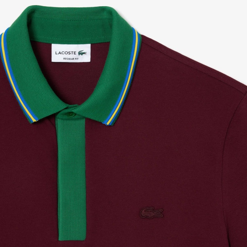 Men's Lacoste Regular Fit Contrast Neck Smart Paris Polo Shirts Bordeaux | CHT389067