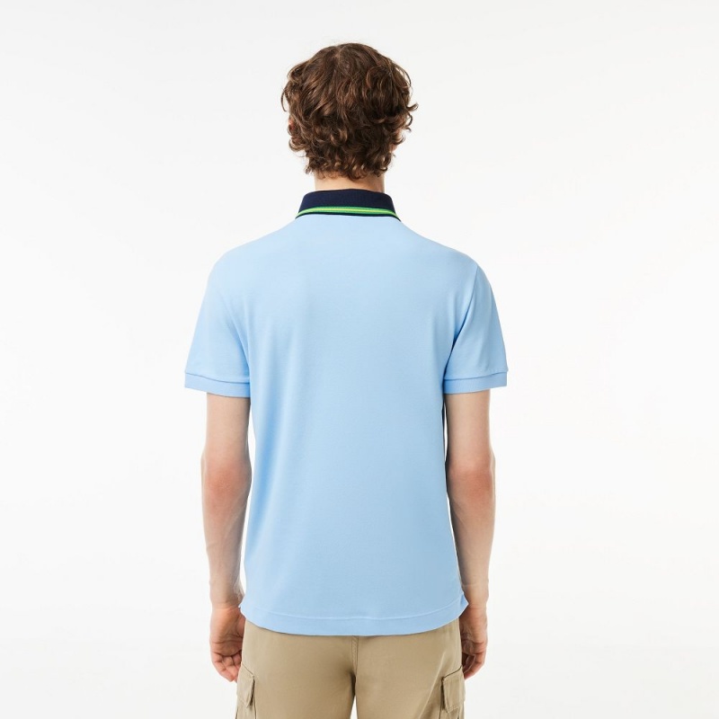 Men's Lacoste Regular Fit Contrast Neck Smart Paris Polo Shirts Pastel blue | ZHL970231