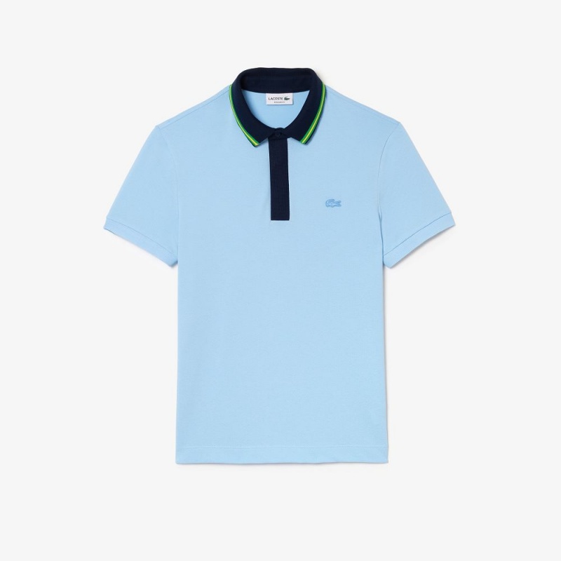 Men's Lacoste Regular Fit Contrast Neck Smart Paris Polo Shirts Pastel blue | ZHL970231