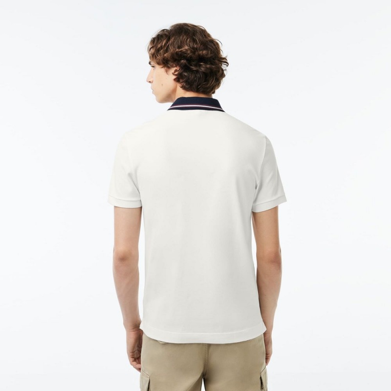 Men's Lacoste Regular Fit Contrast Neck Smart Paris Polo Shirts White | QKO172983