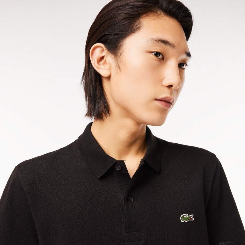 Men's Lacoste Regular Fit Cotton Blend Polo Shirts Black | QJK513249