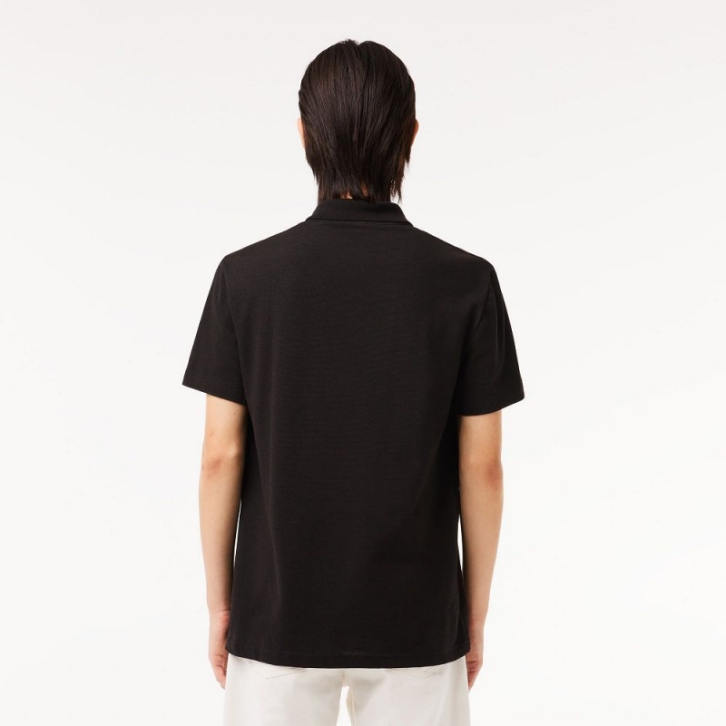 Men's Lacoste Regular Fit Cotton Blend Polo Shirts Black | QJK513249