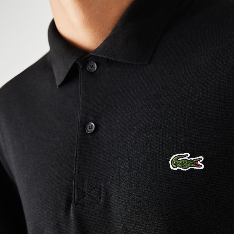 Men's Lacoste Regular Fit Cotton Blend Polo Shirts Black | QJK513249