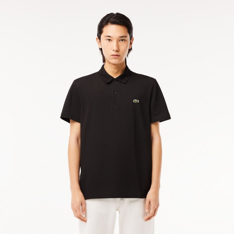 Men\'s Lacoste Regular Fit Cotton Blend Polo Shirts Black | QJK513249